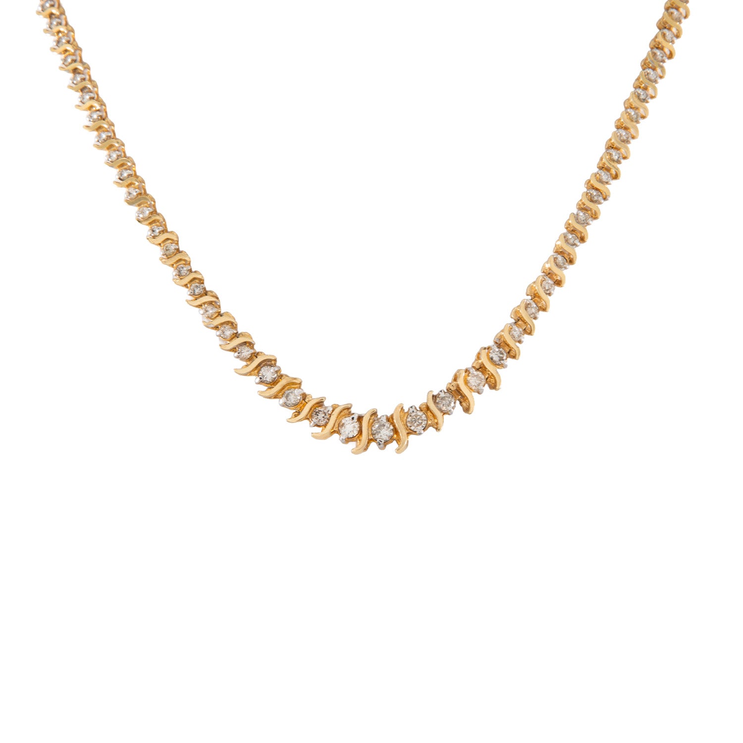 Gargantilla Tejido Tenis en Oro Amarillo 14K con Diamantes
