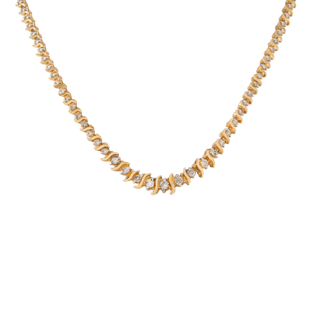 Gargantilla Tejido Tenis en Oro Amarillo 14K con Diamantes