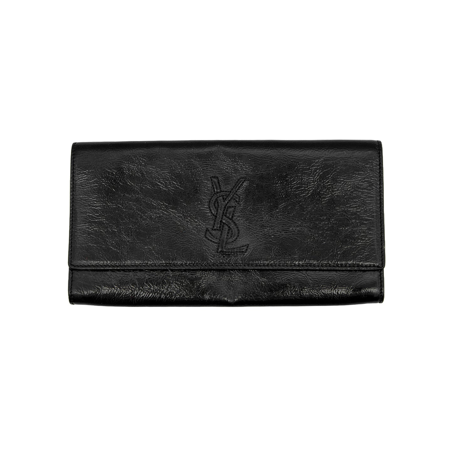 Clutch Belle De Jour en charol texturizado negro