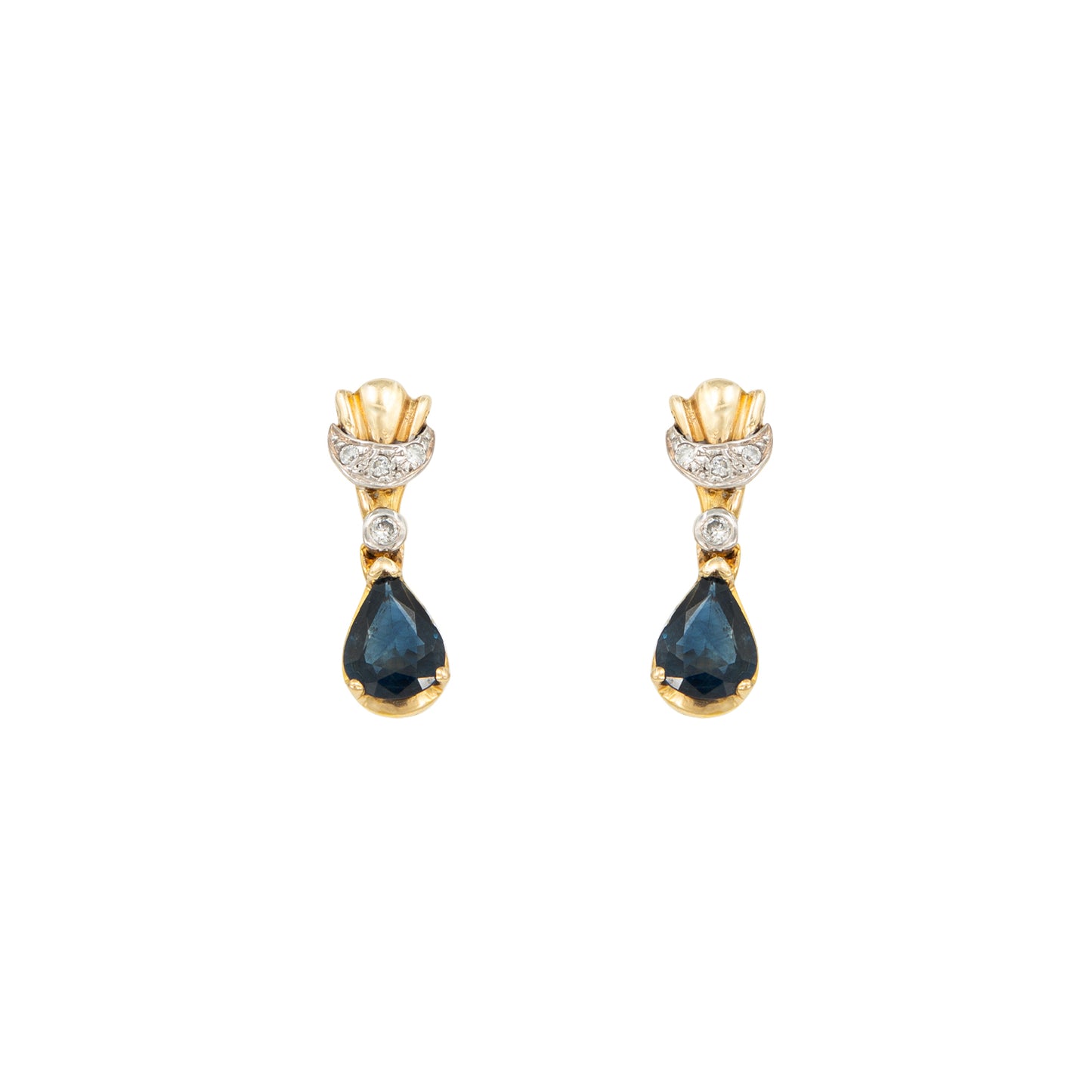 Aretes con Piedra Azul y Diamantes en Oro Combinado 14K