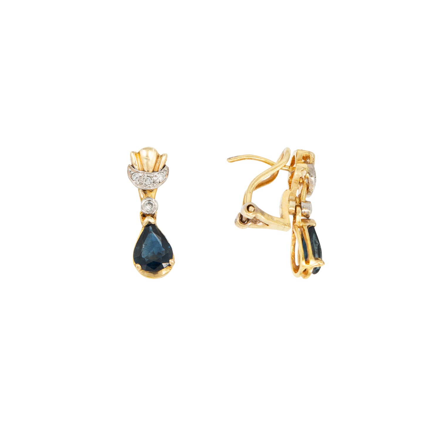 Aretes con Piedra Azul y Diamantes en Oro Combinado 14K