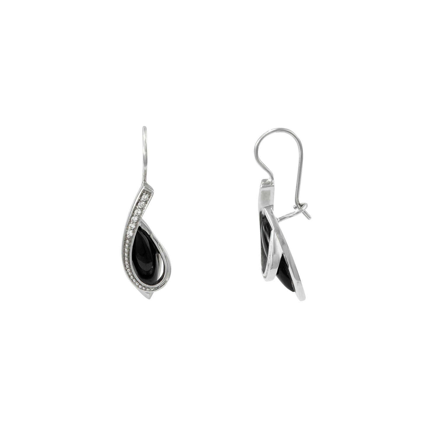 Aretes Largos con Piedra Negra y Chispas de Diamante