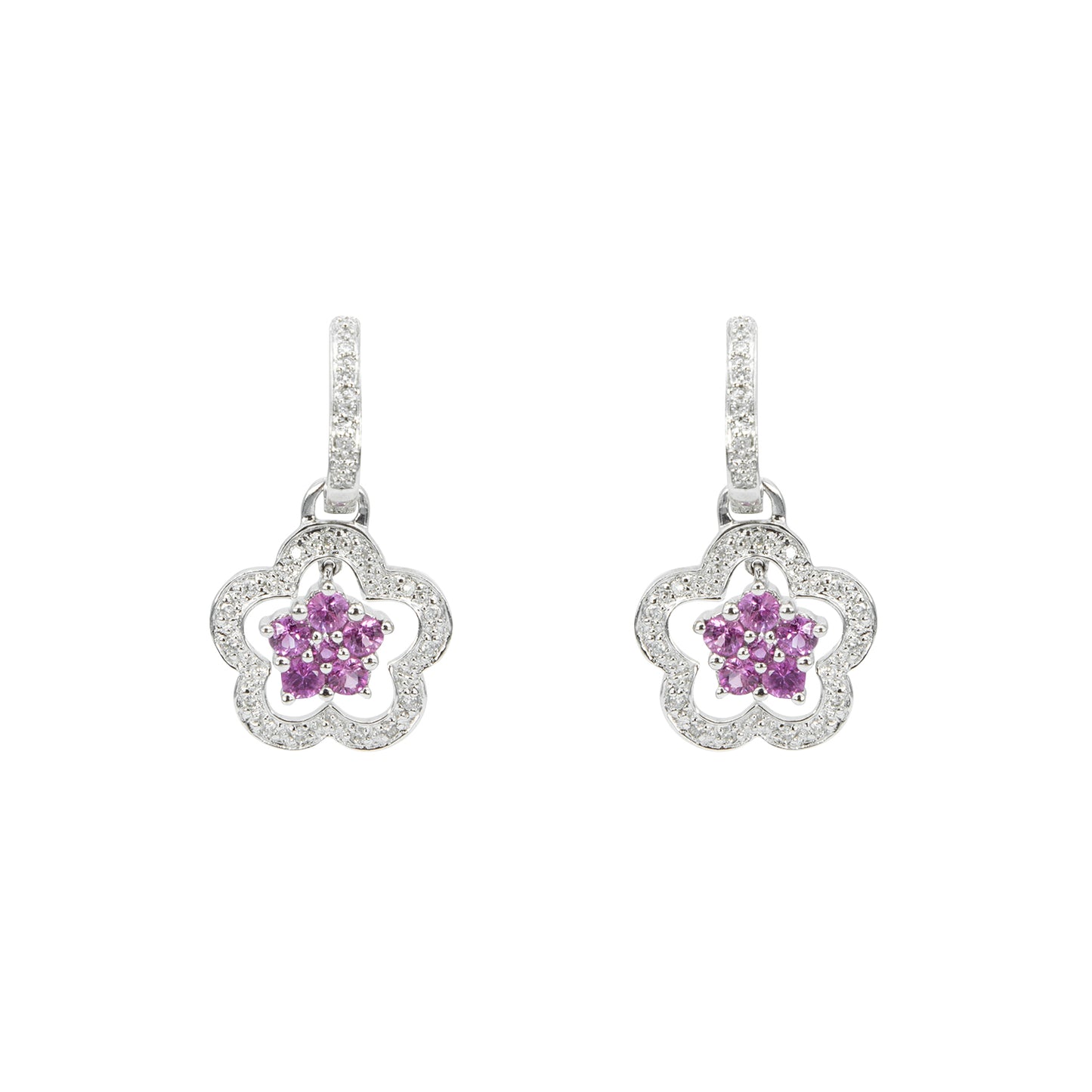 Aretes Diseño Flor con Piedras Rosas