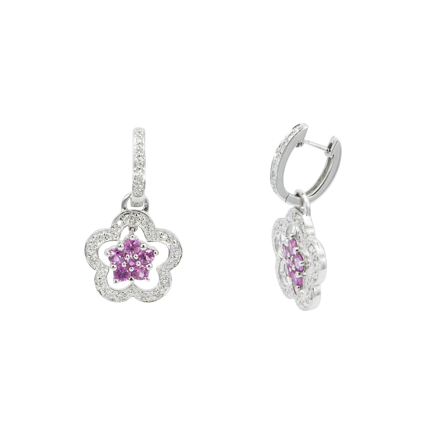 Aretes Diseño Flor con Piedras Rosas