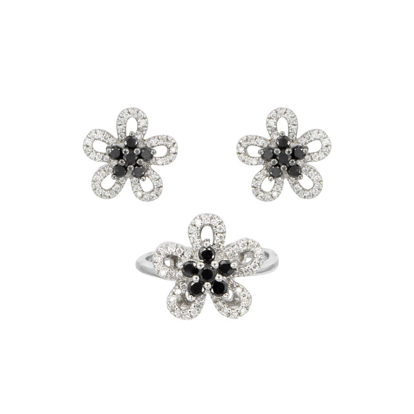 Juego de Aretes y Anillo Diseño Flor