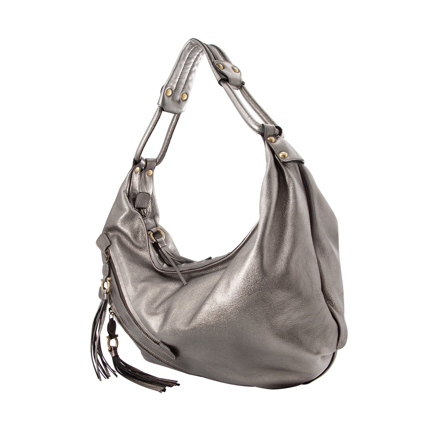 Bolso Hobo De Piel Con Borlas