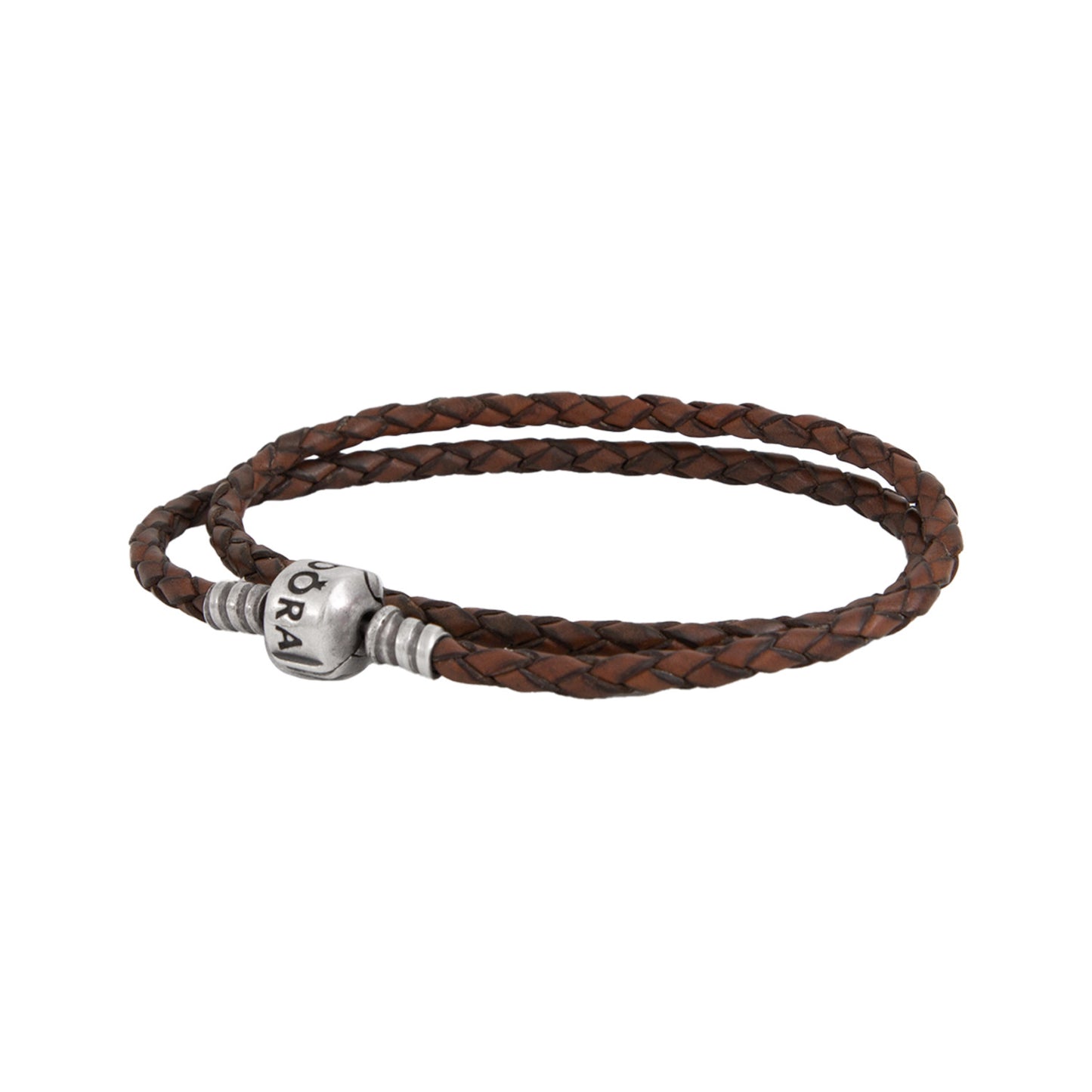 Brazalete Moments en Cuero Trenzado Doble Marrón