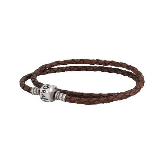 Brazalete Moments en Cuero Trenzado Doble Marrón