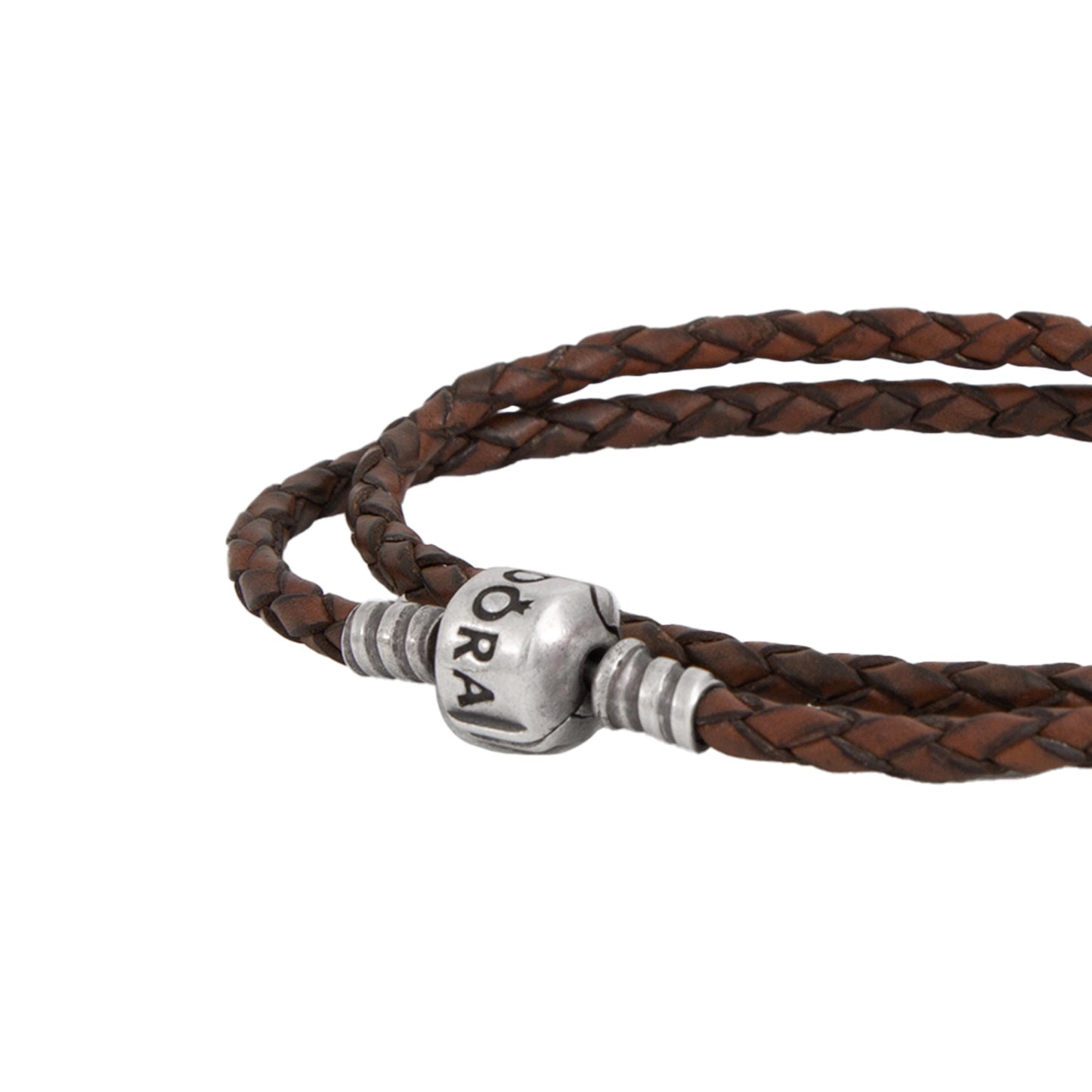 Brazalete Moments en Cuero Trenzado Doble Marrón