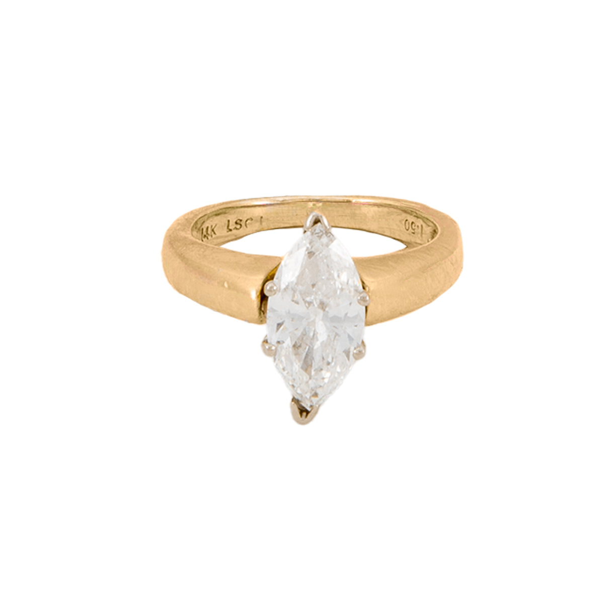 Anillo Solitario con Diamante Corte Marquesa 14k
