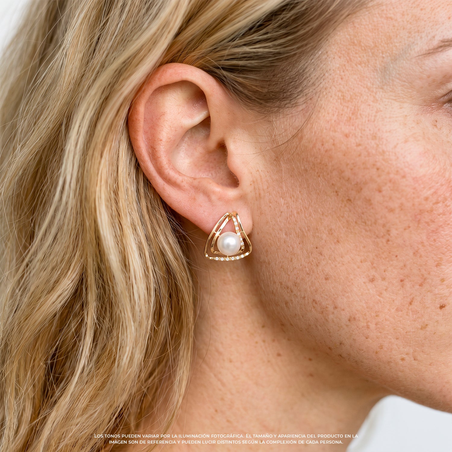 Aretes Triangulares con Perlas y Diamantes