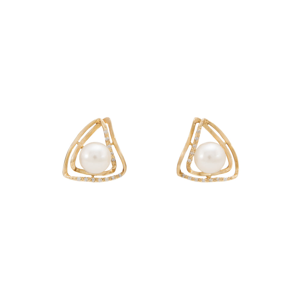 Aretes Triangulares con Perlas y Diamantes