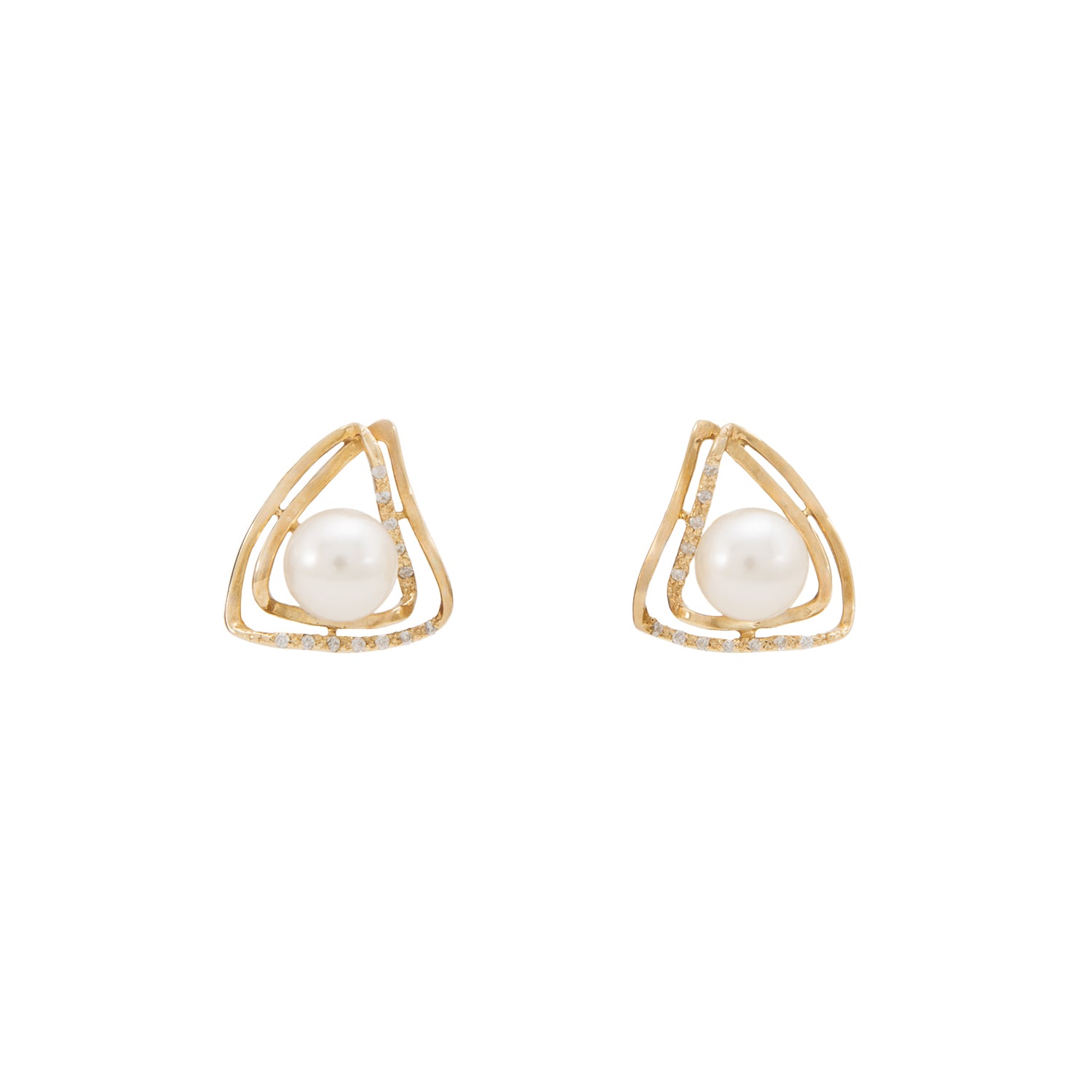 Aretes Triangulares con Perlas y Diamantes