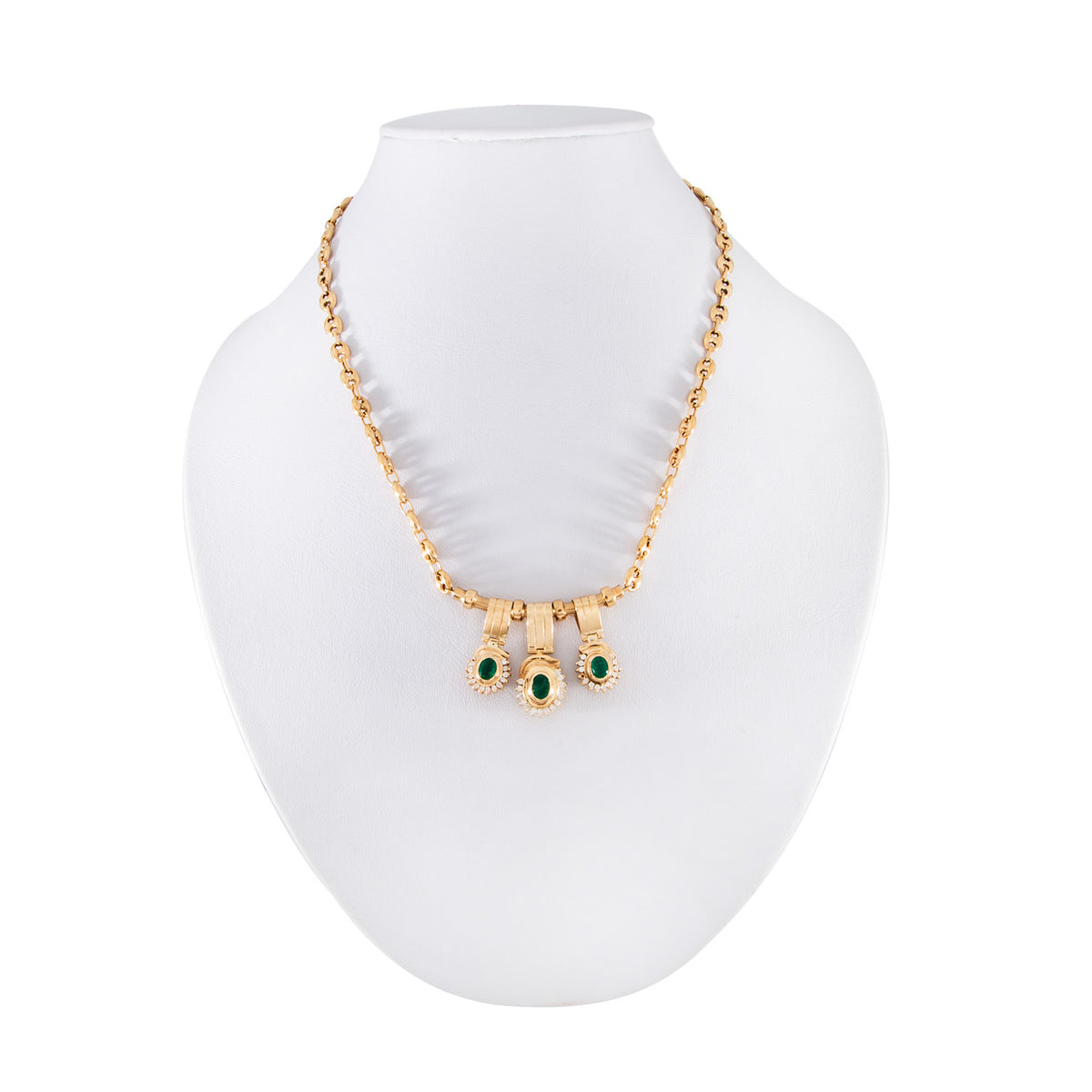 Gargantilla con 3 Colgantes en Oro Amarillo 18K con Esmeraldas y Diamantes