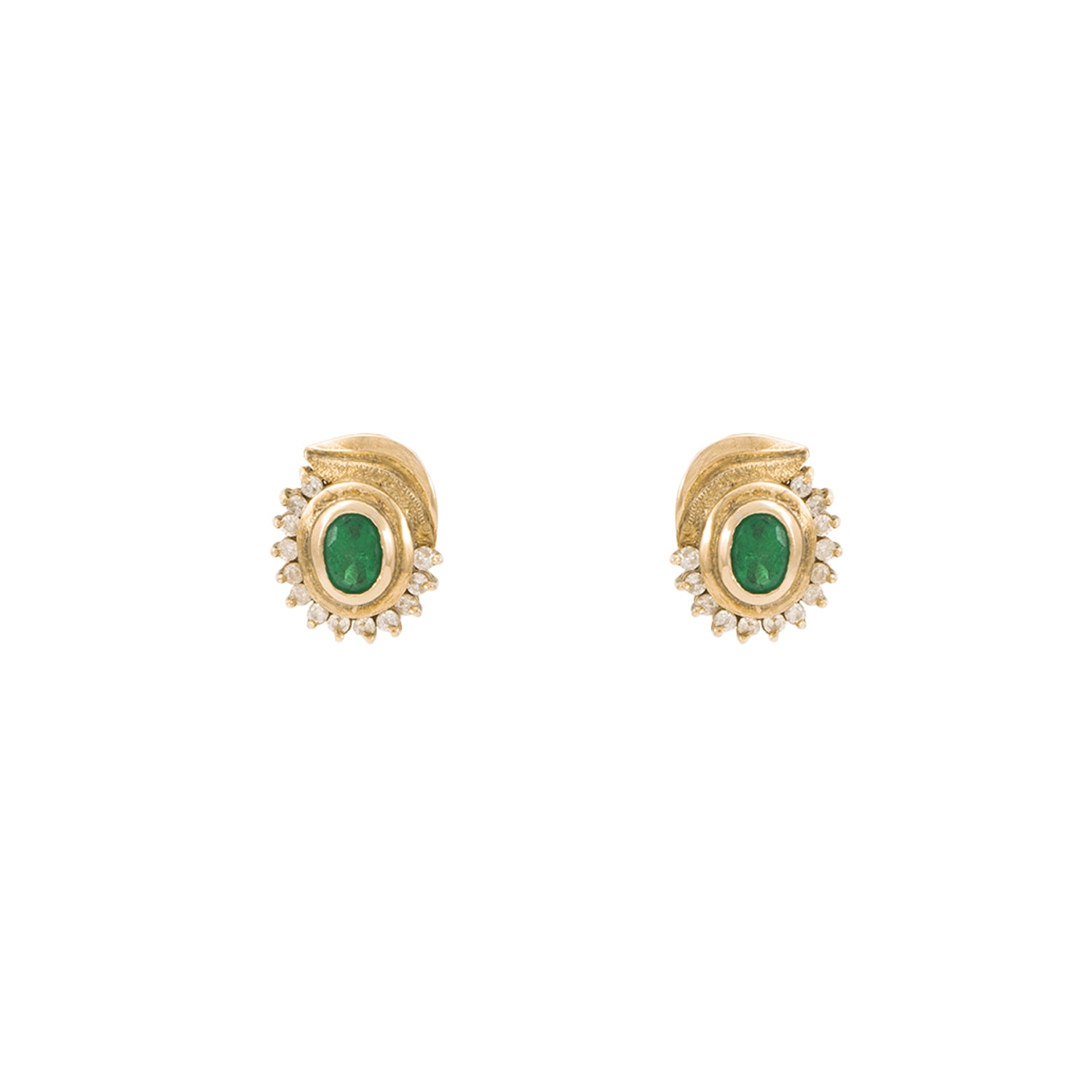 Juego de Aretes y Anillo con Diamantes y Esmeraldas