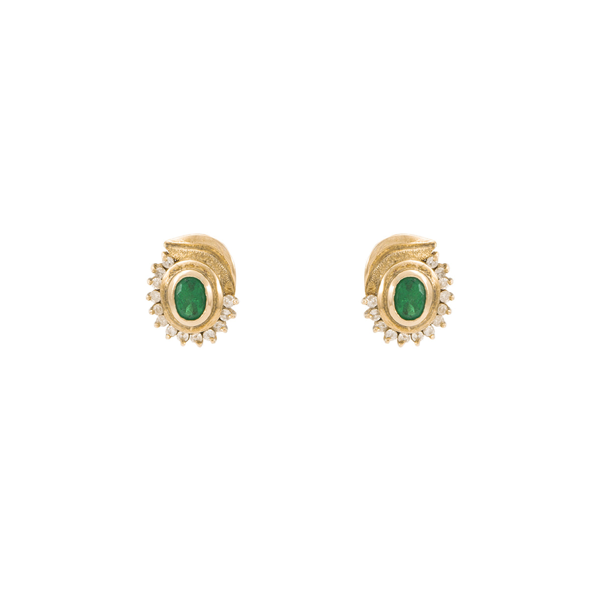 Juego de Aretes y Anillo con Diamantes y Esmeraldas