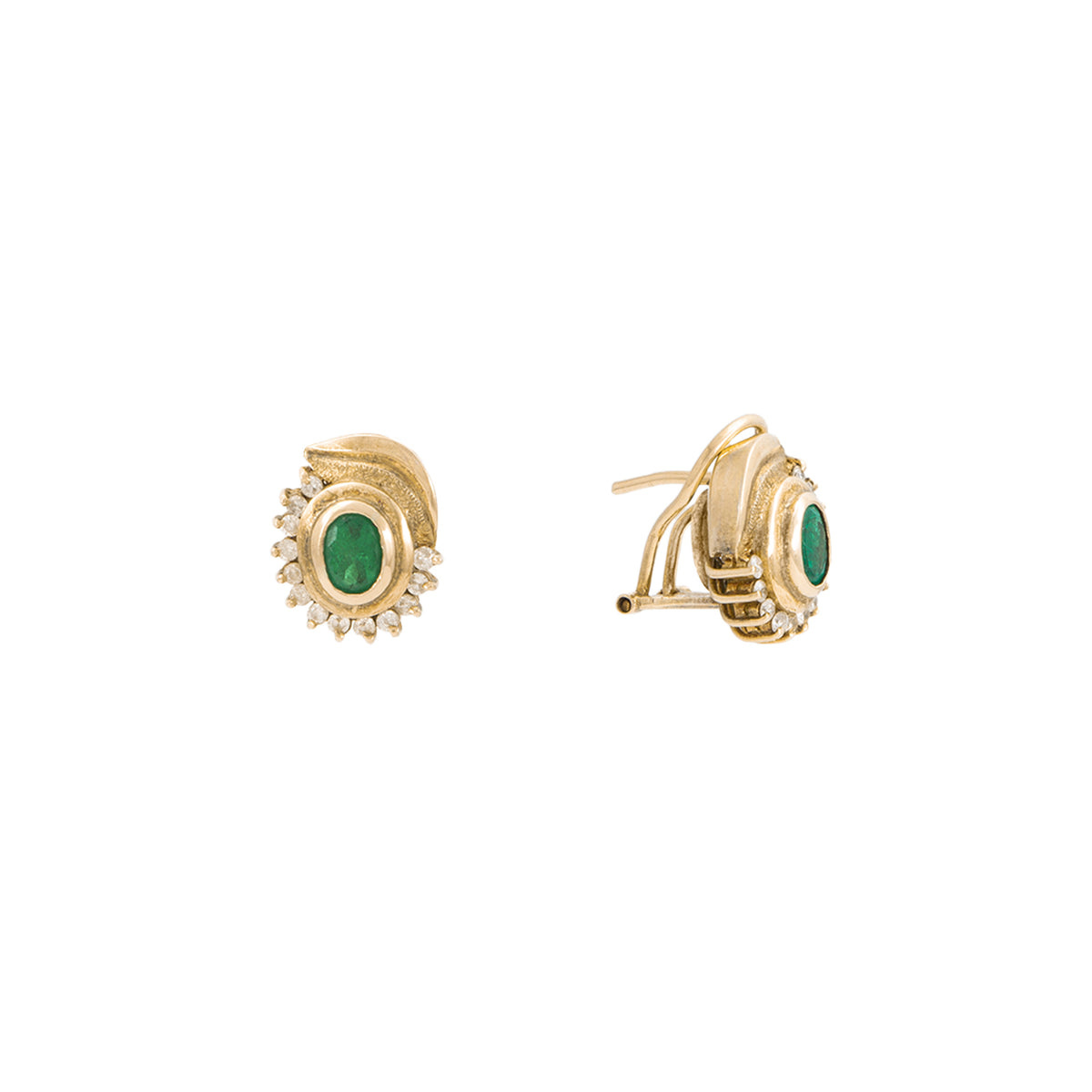 Juego de Aretes y Anillo con Diamantes y Esmeraldas