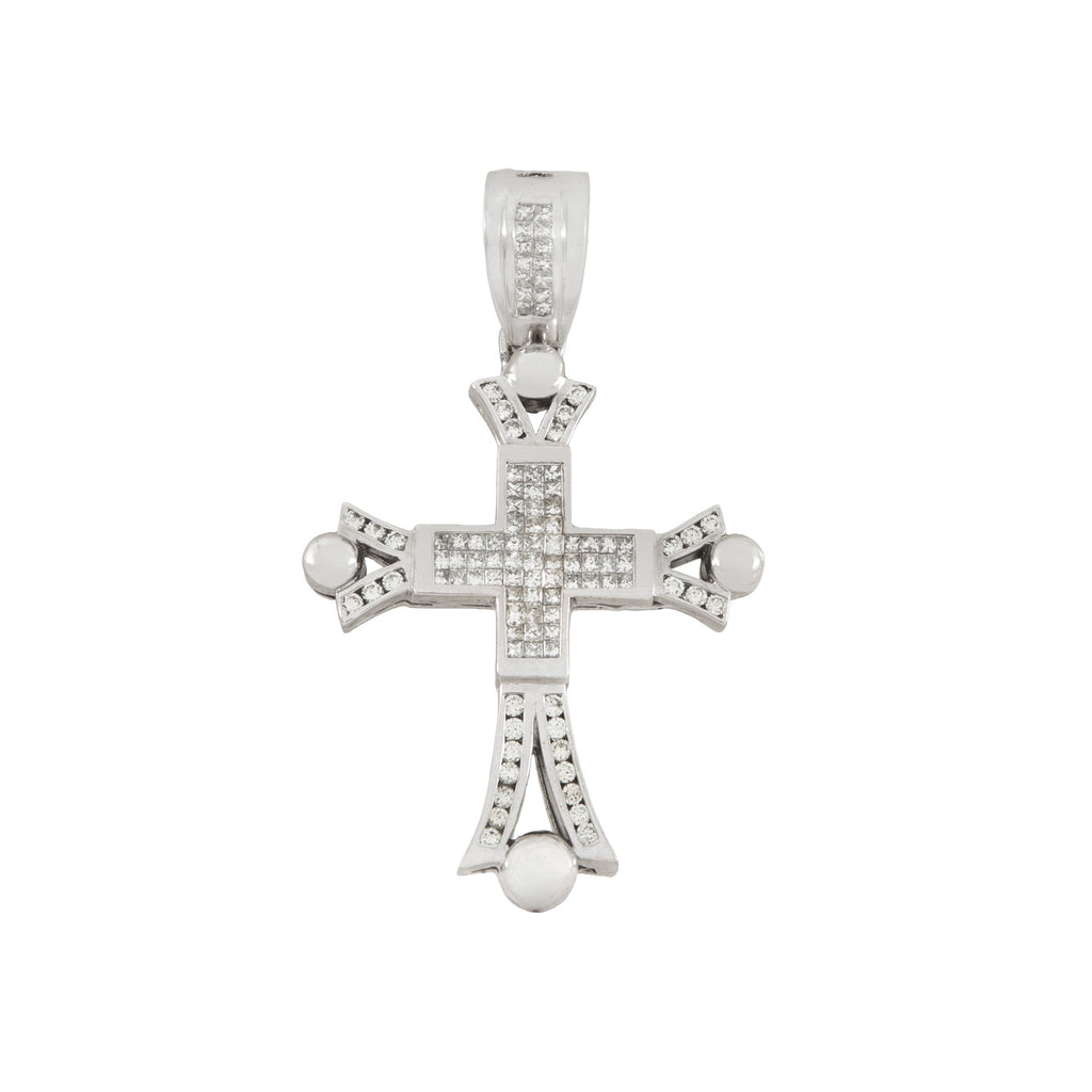 Dije Cruz en Oro Blanco 18K con Diamantes