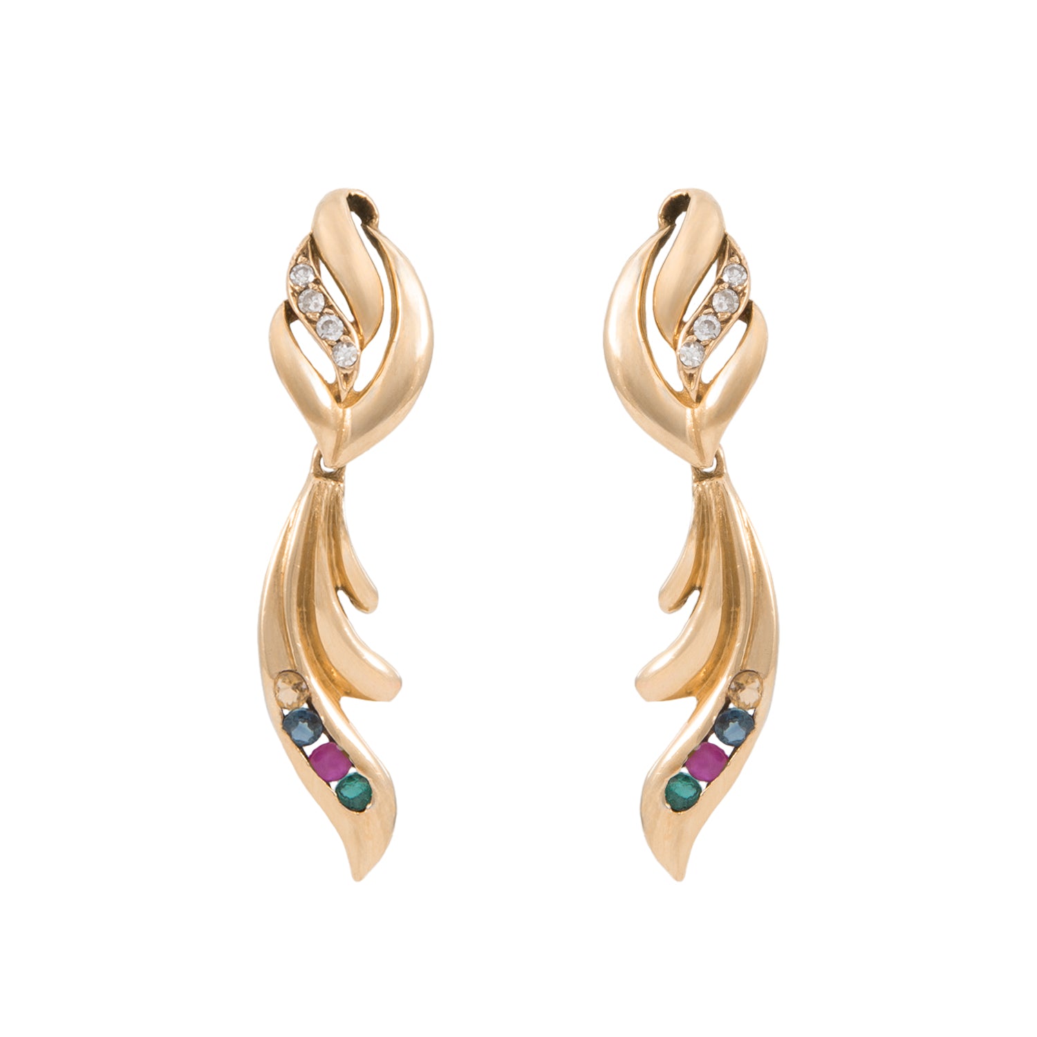 Aretes Largos con Diamantes, Zafiros, Rubíes y Esmeraldas