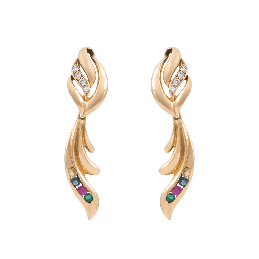Aretes Largos con Diamantes, Zafiros, Rubíes y Esmeraldas