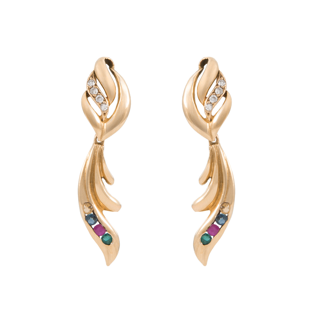 Aretes Largos con Diamantes, Zafiros, Rubíes y Esmeraldas