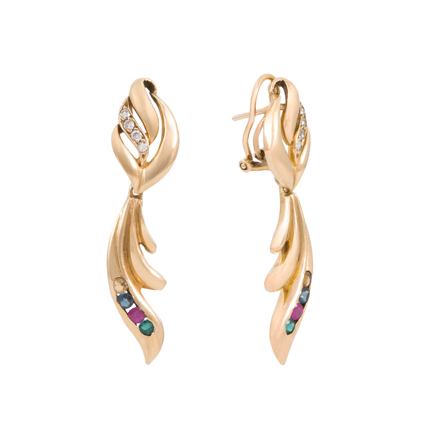 Aretes Largos con Diamantes, Zafiros, Rubíes y Esmeraldas