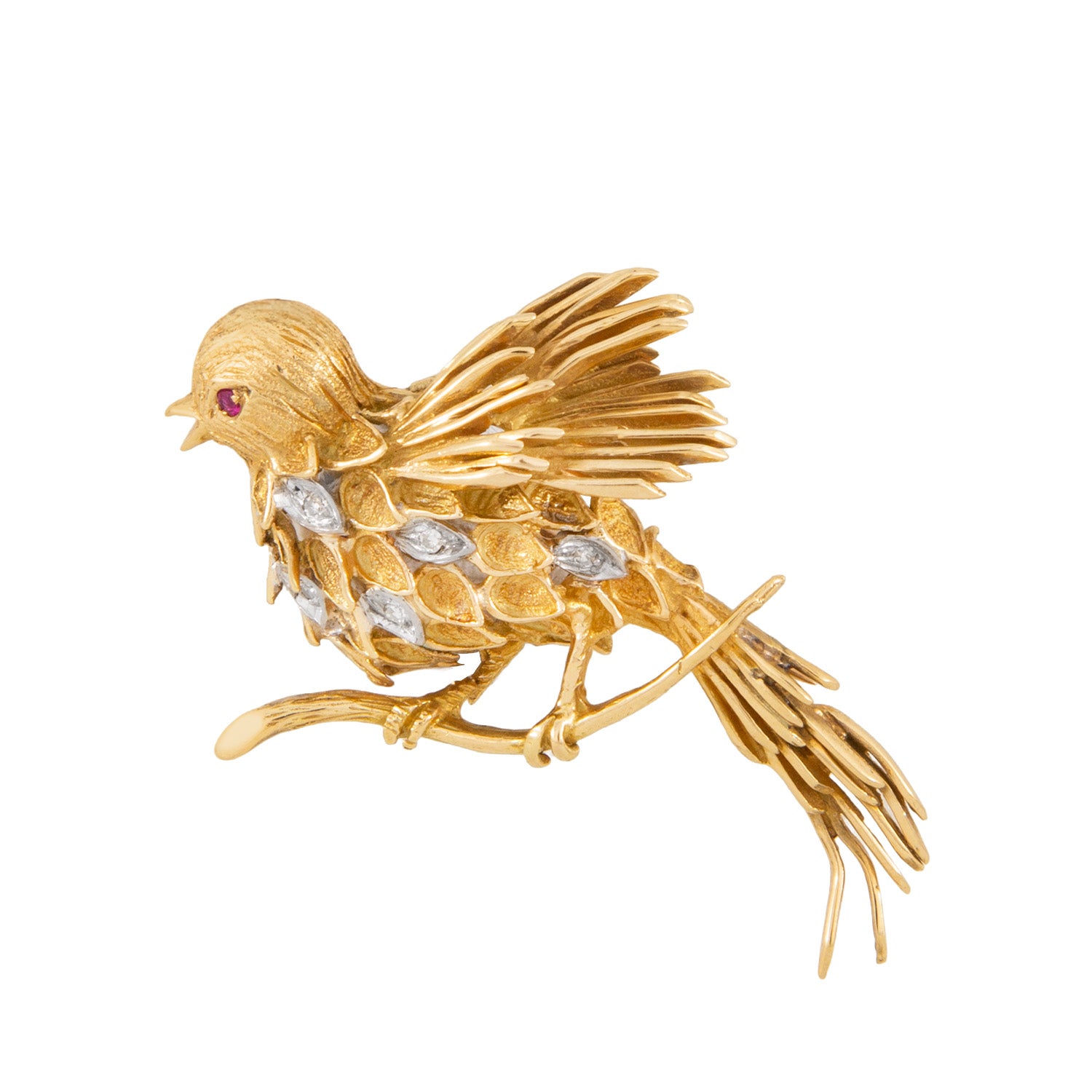Prendedor Motivo Pájaro Oro Amarillo 18K