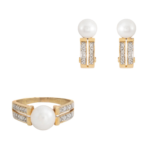 Juego de Aretes y Anillo Perlas