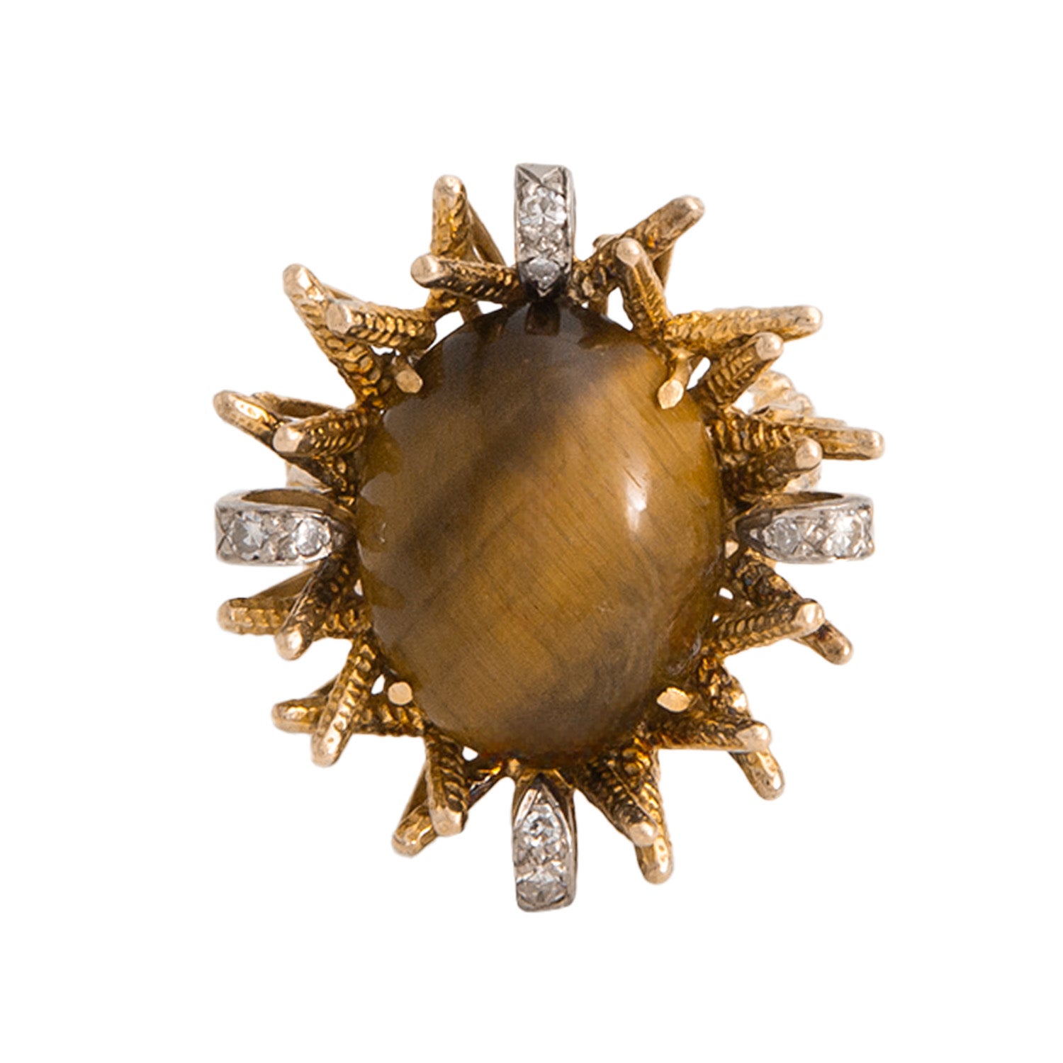 Anillo Diseño Vintage con Ojo de Tigre y Diamantes