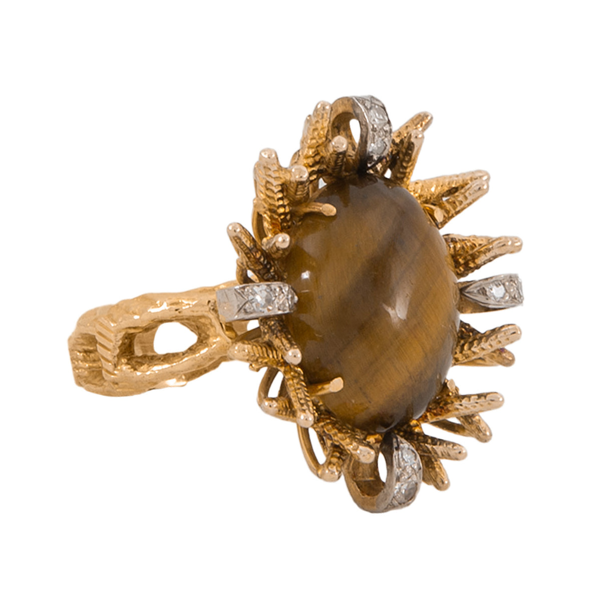 Anillo Diseño Vintage con Ojo de Tigre y Diamantes