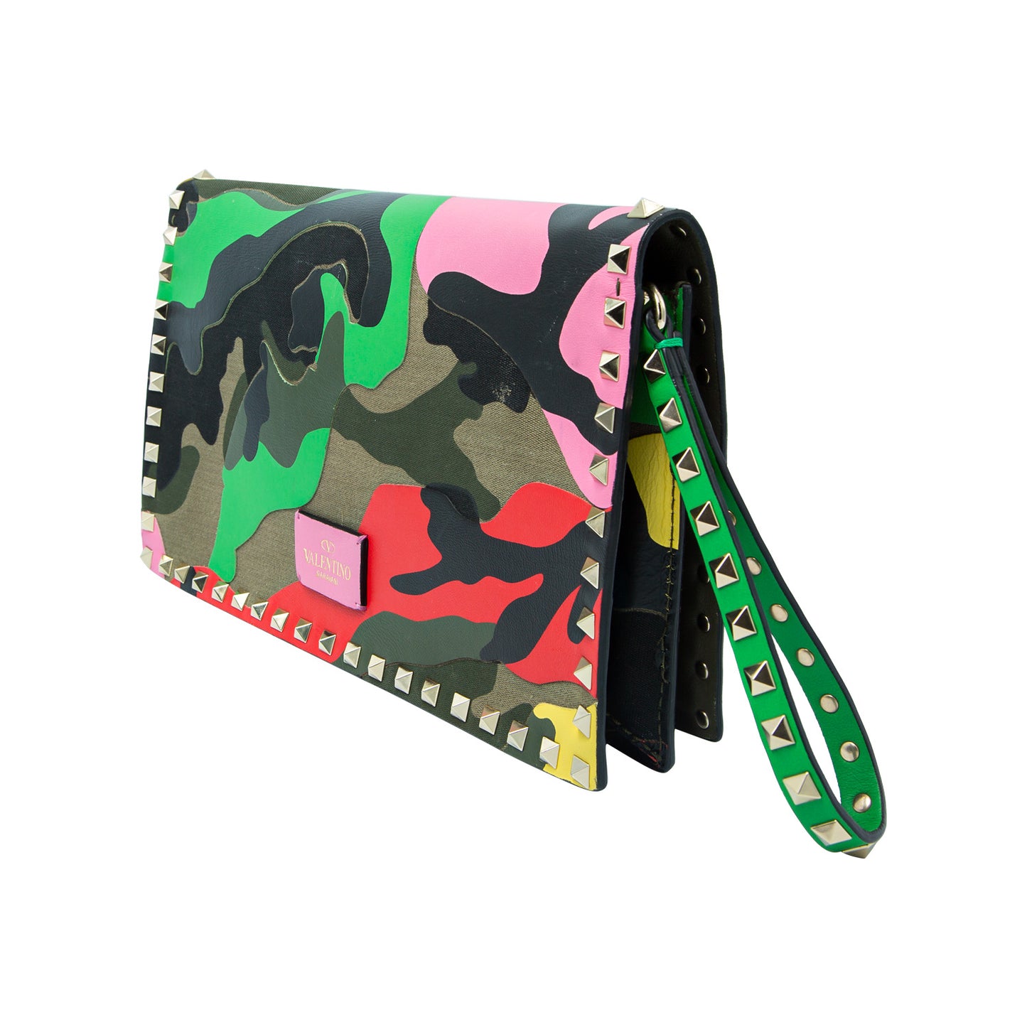 Clutch Rockstud Flap Camo Leather and Canvas