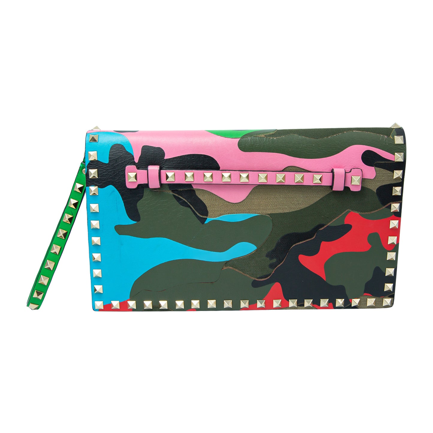 Clutch Rockstud Flap Camo Leather and Canvas