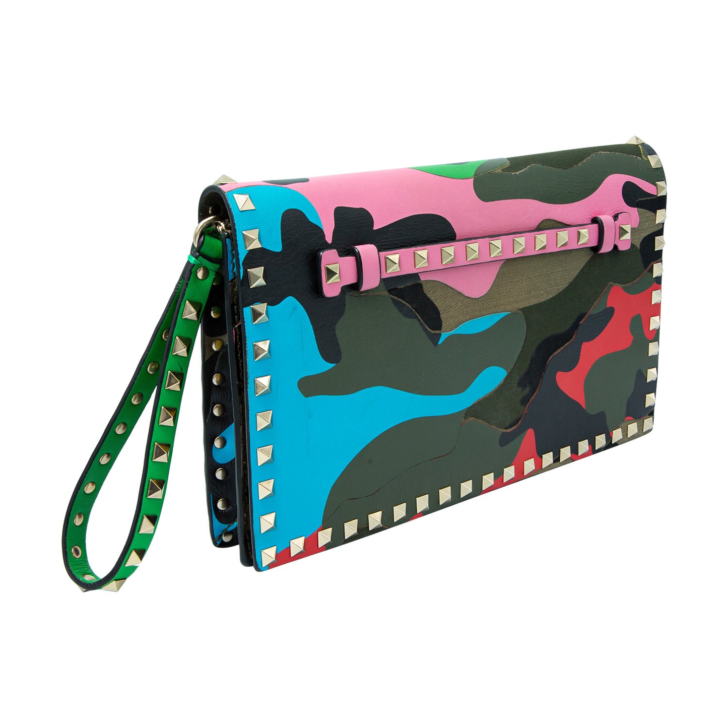 Clutch Rockstud Flap Camo Leather and Canvas