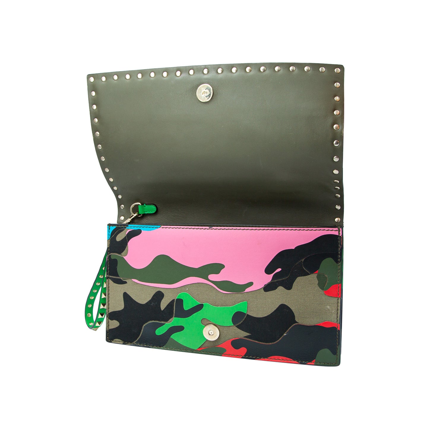 Clutch Rockstud Flap Camo Leather and Canvas